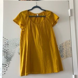Golden cotton linen dress from Anthropologie